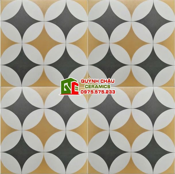 Gạch bông 20x20 hoạ tiết đồng tiền vàng đen cổ 