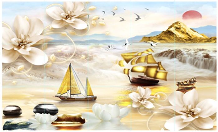 Gạch tranh thuyền buồm cảnh thiên nhiên