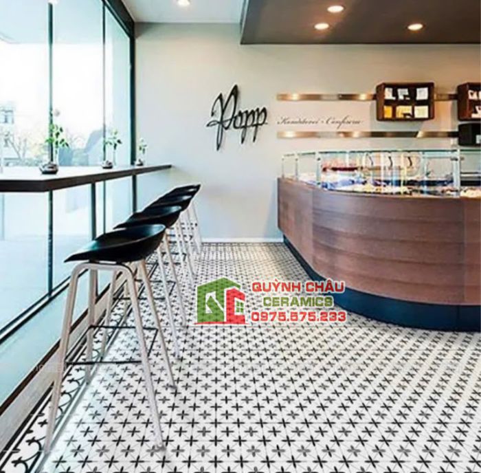 Gạch bông 30x30 hoạ tiết cánh hoa đen trắng