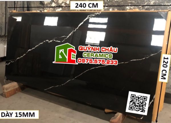 Gạch đá ấn độ ốp lát 120x240 đen tia sét chớp trắng siêu bóng sang trọng