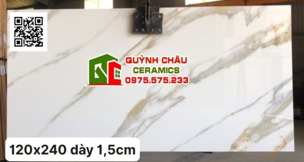 Đá ấn độ siêu bóng 120x240 trắng vân vàng sang trọng