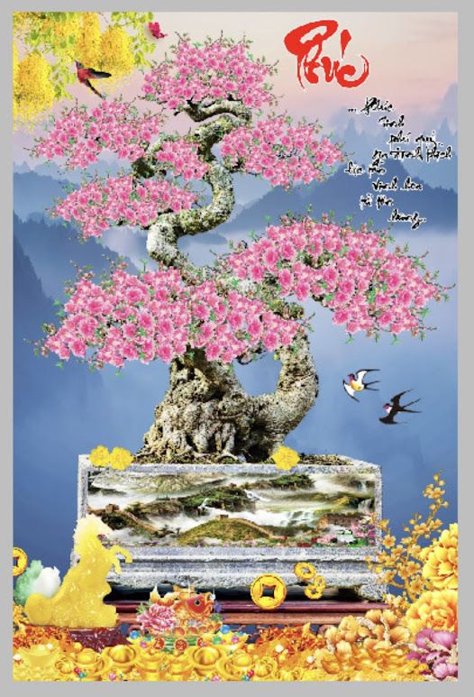 Gạch tranh cây đào chữ an khang