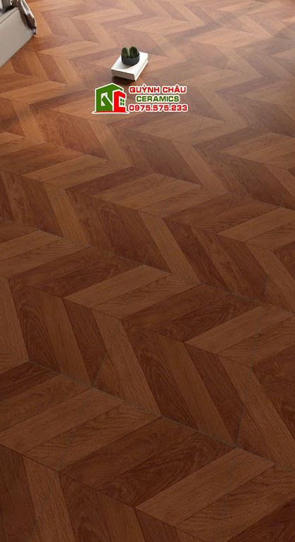 Gạch 60x60 giả gỗ vân xương cá màu nâu đỏ          