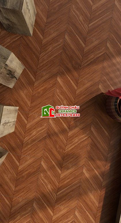 Gạch giả gỗ 60x60 vân xương cá màu nâu       