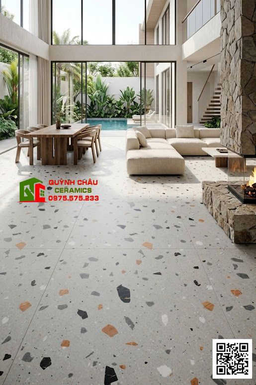 Gạch Terrazzo bề mặt mờ vân đá ngẫu nhiên 60x120cm