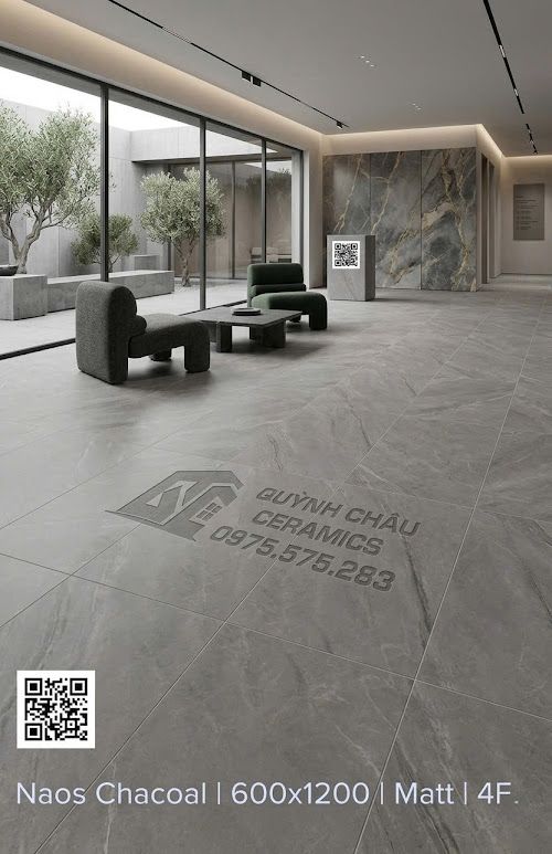 Gạch ốp lát 60x120 bề mặt mờ xám đậm vân đá Marble