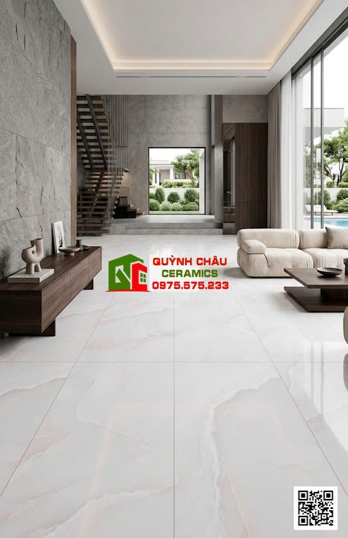 Gạch lát nền 80x160 trắng xám nhạt vân đá Onyx bóng kiếng