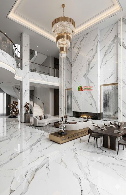 Gạch lát nền 80x160 trắng vân đá marble xám khói nâu nhạt