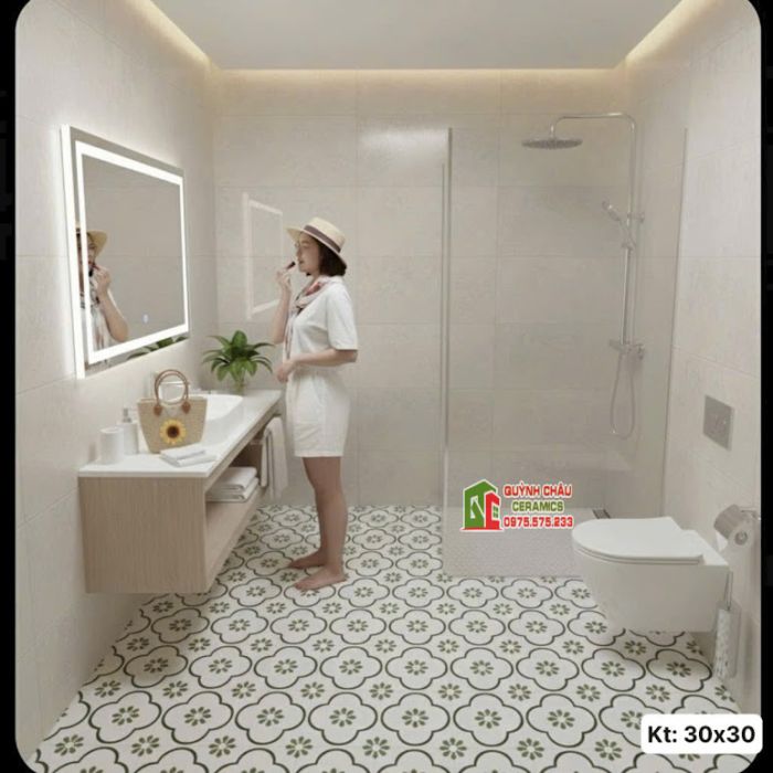 Gạch bông 30x30 hoa mai xanh đẹp