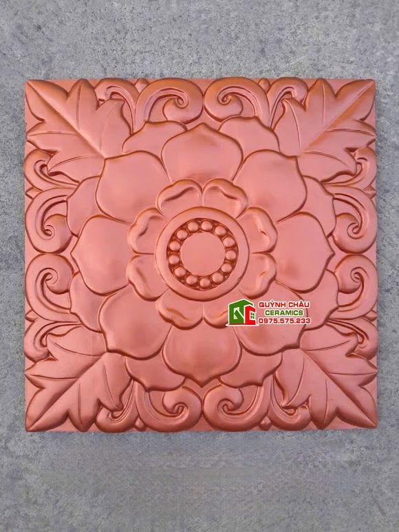 Gạch bê tông hoa văn bông hồng vàng cam 40x40 trang trí