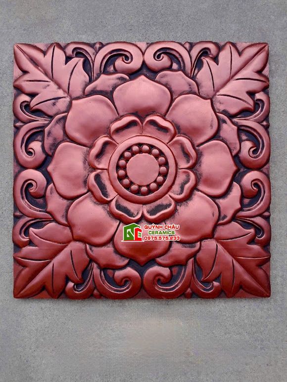 Gạch trang trí 40x40 họa tiết bông hông đỏ nâu giả cổ