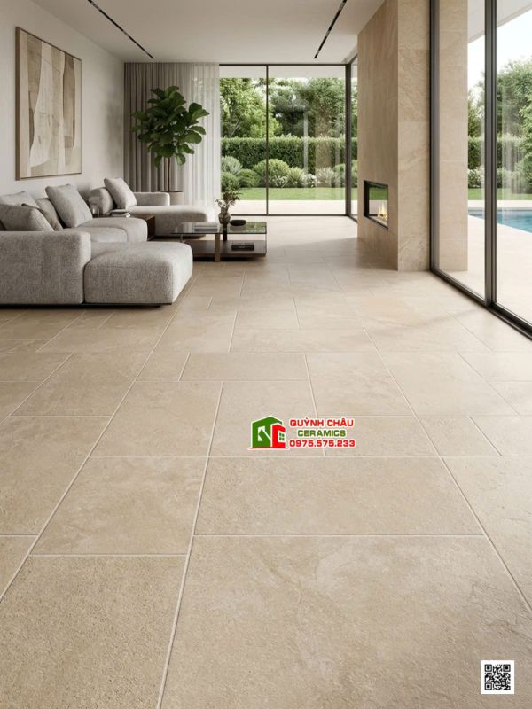 Gạch trung quốc 60x120 Travertine giả đá ghép màu vàng be