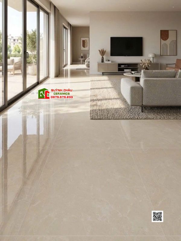 Gạch lát phòng khách 120x120cm bóng kiếng vân đá vàng kem