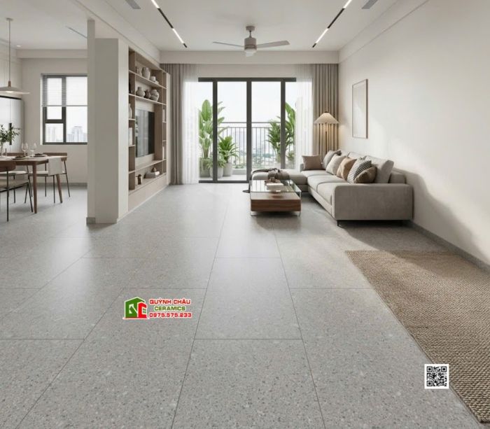 Gạch kis vân đá terrazzo 60x120 mờ xám nhạt