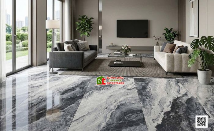 Gạch nhập khẩu Malaysia 60x120 bóng kiếng vân đá xám đen trắng cao cấp