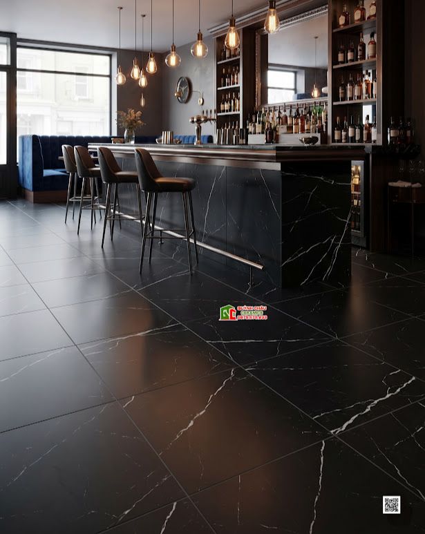 Gạch mờ 80x80 đá đen tia sét chớp vân trắng trung quốc 5173