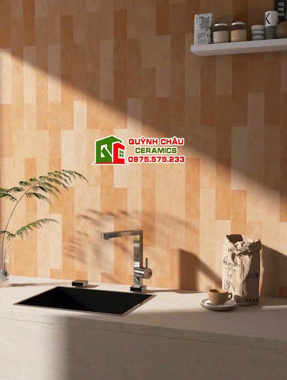 Gạch thẻ 75x300 đá mờ màu vàng giả cổ màu hiệu ứng