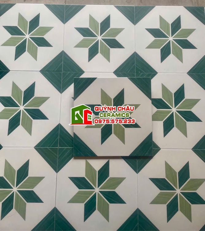 Gạch bông 30x30 hoa văn bông sao xanh