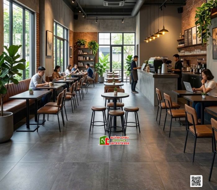 Gạch mờ hiệu ứng Lappato 80x80 xám đậm màu xi măng