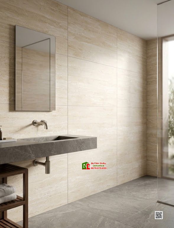 Gạch Travertine 60x120 mờ mịn Baby Skin vàng beige
