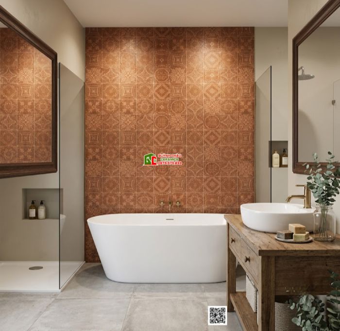 Gạch bông 40x40 họa tiết cổ điển hoa văn màu đỏ nâu