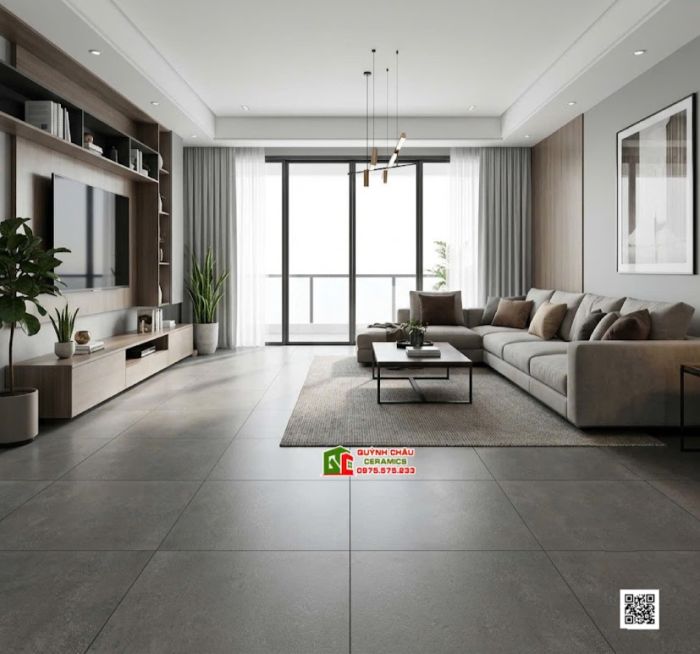 Gạch mờ hiệu ứng Lappato 80x80 xám đậm màu xi măng