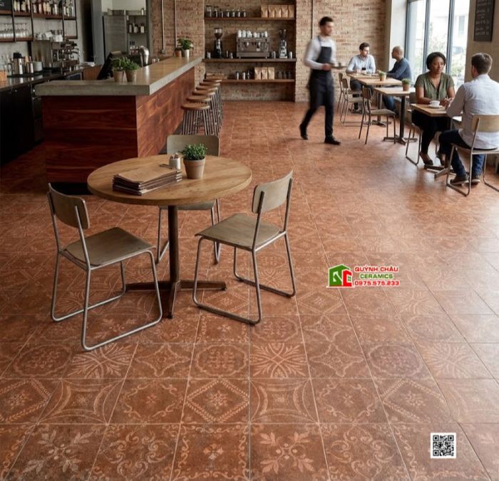Gạch bông 40x40 họa tiết cổ điển hoa văn màu đỏ nâu