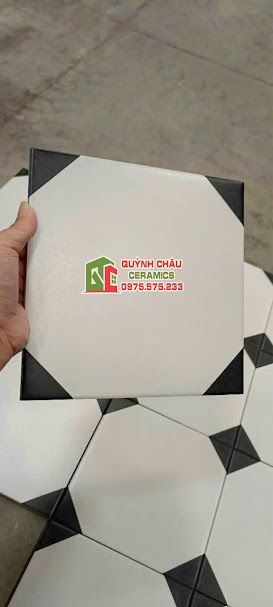 Gạch bông 20x20 trắng đen hình bát giác