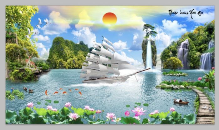 Gạch tranh ốp tường 3D cảnh thuyền buồm
