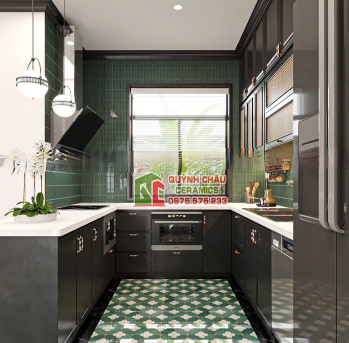 Gạch bông 30x30 hoa xanh nhuỵ hoa xám trắng