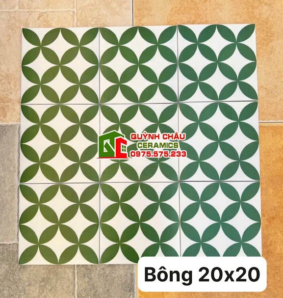 Gạch bông hoa văn đồng tiền xanh lá 20x20 cm