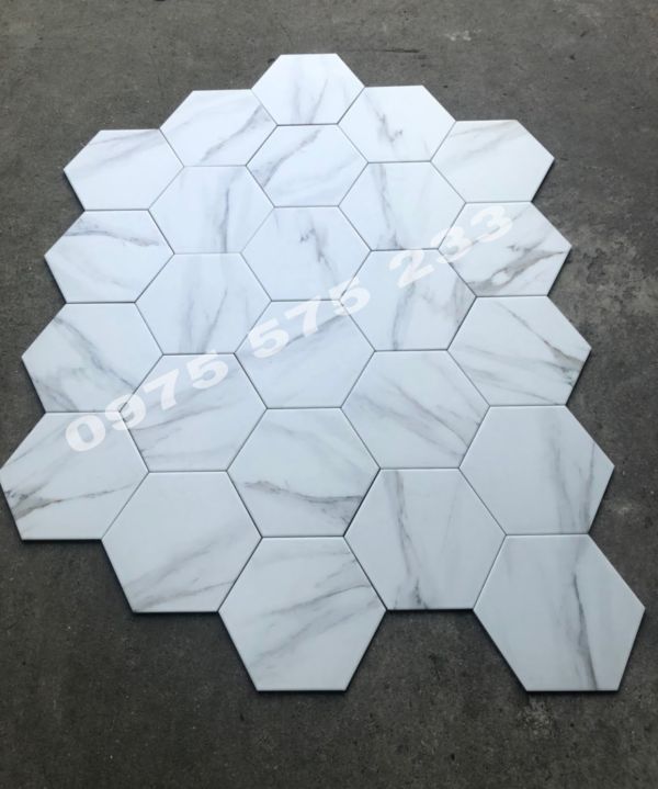 Gạch lục giác 200x230 trắng vân mây khói 