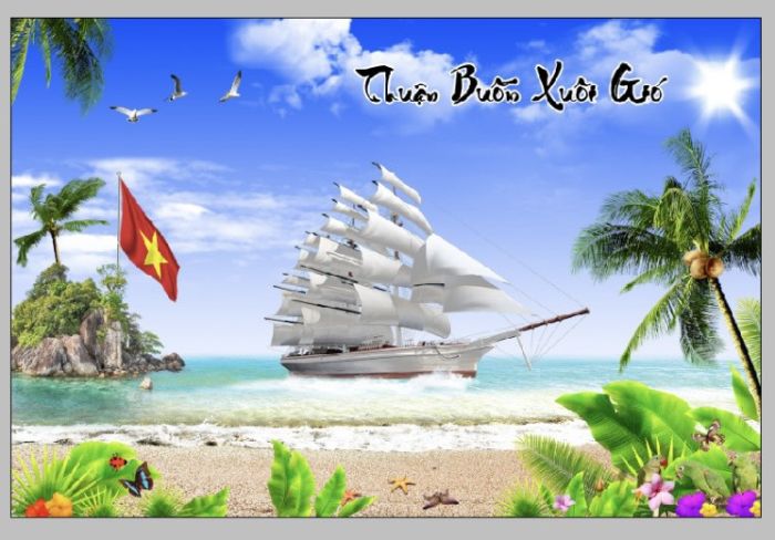 Tranh kính cường lực cảnh thiên nhiên thuyền buồm