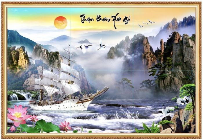 Tranh kính cường lực cảnh thiên nhiên thuyền buồm