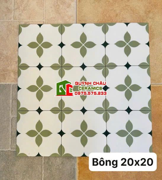 Gạch bông nhập khẩu 20x20 cánh hoa xanh