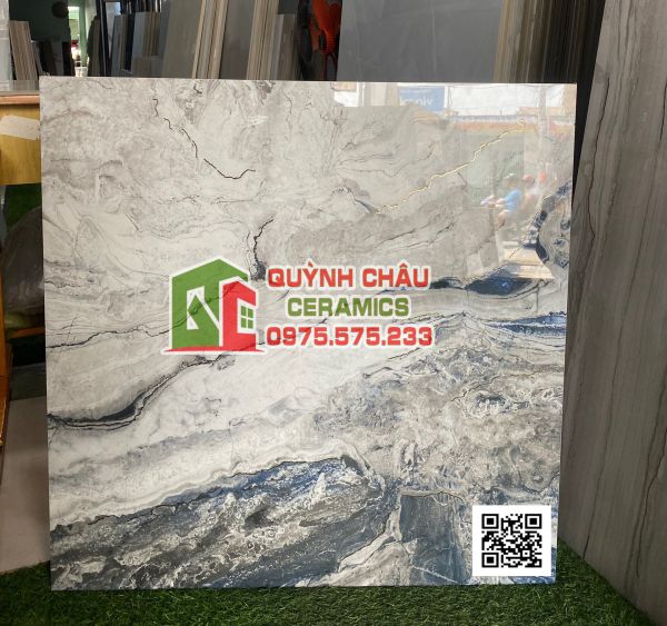 Gạch trung quốc 80x80 bóng xanh vân đá khắc kim siêu đẹp đá đồng chất 5190