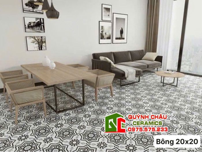 Gạch bông hoạ tiết trắng đen 20x20 cm