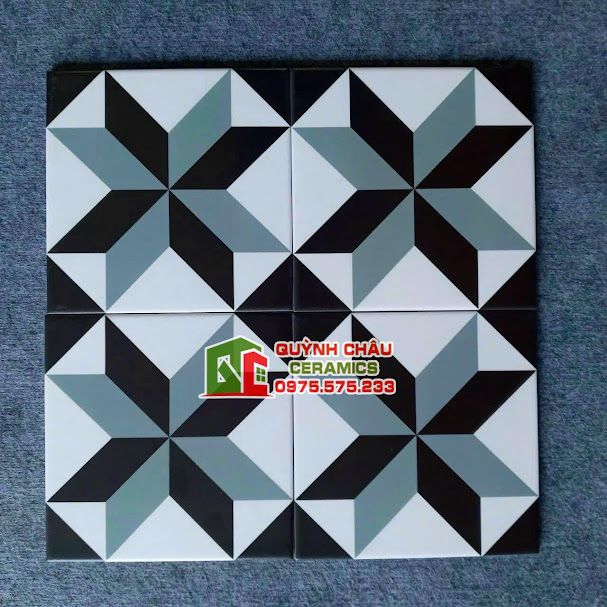 Gạch bông 20x20 xanh đen trắng mix màu