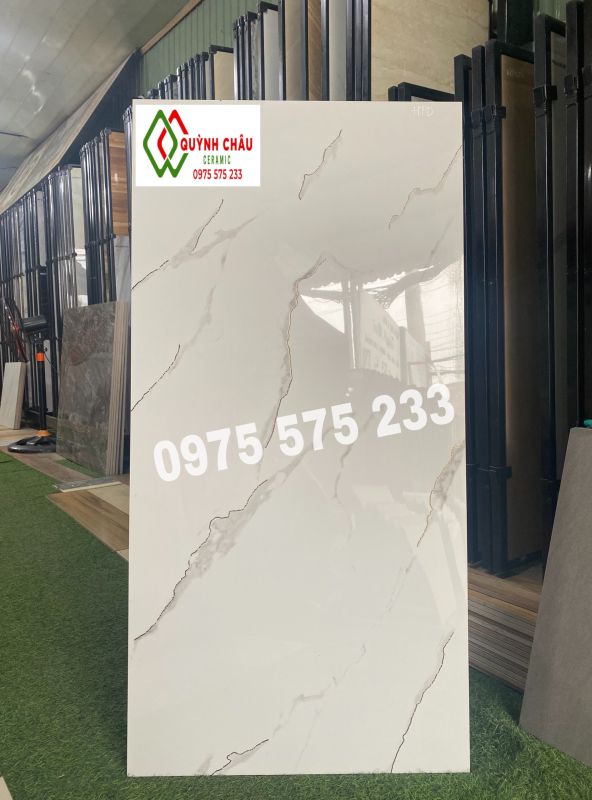 Gạch lát nền 60x120 trắng vân khói khắc kim ốp tường hoàng gia sang trọng
