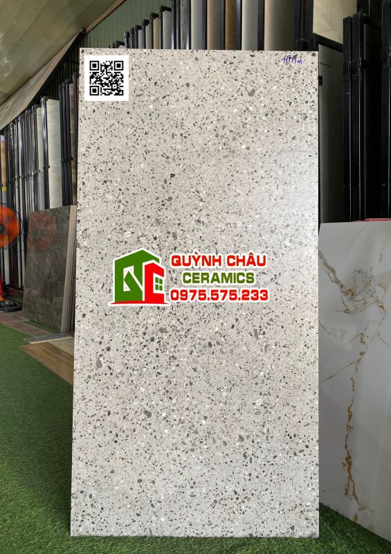 Gạch terrazzo 600x1200 chấm đen trắng vân đá ấn độ