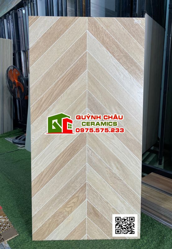 Gạch giả vân gỗ xương cá 60x120 đá mờ đồng chất mài cạnh