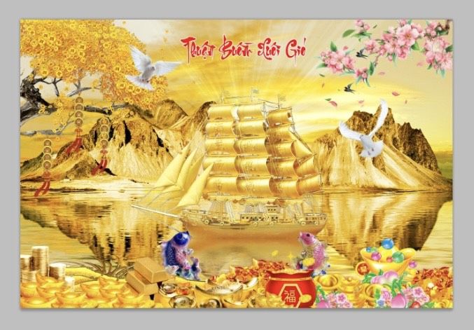 Gạch tranh thuận buồm xuôi gió phủ kim tuyến