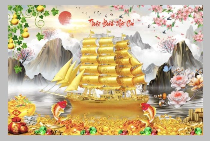 Gạch tranh thuận buồm xuôi gió phủ kim tuyến