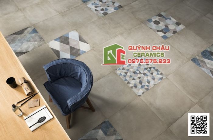 Gạch Italia 60x60 mờ họa tiết bông phối mix màu xi măng cao cấp