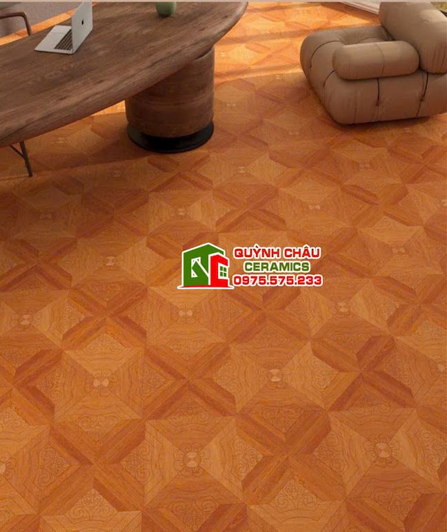 Gạch 60x60 vân gỗ nâu đỏ hoạ tiết chạm khắc hoa văn           