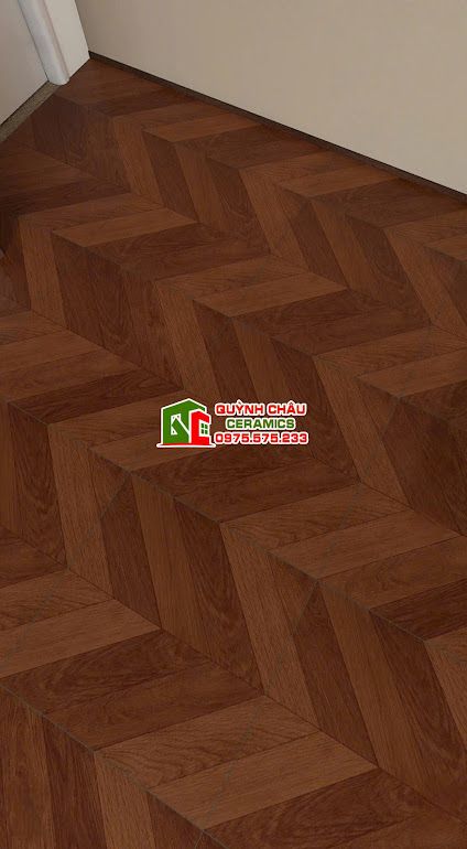 Gạch 60x60 giả gỗ vân xương cá màu nâu đỏ          