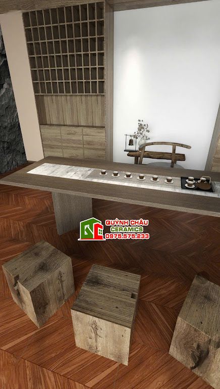 Gạch giả gỗ 60x60 vân xương cá màu nâu       