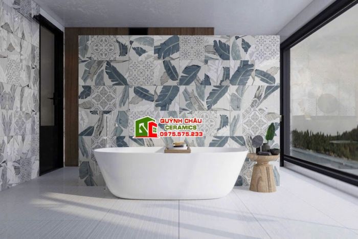 Gạch trang trí 60x60 hoạ tiết lá thiên điểu mix hoa văn               