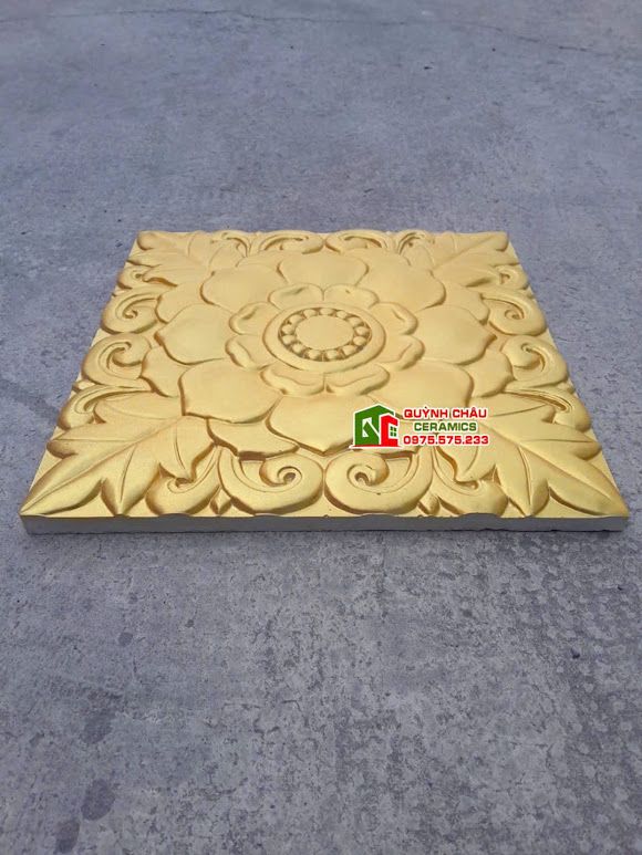 Gạch cổ họa tiết bông hồng vàng ốp tường trang trí 40x40cm