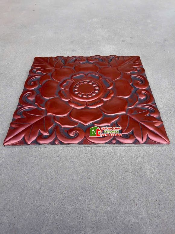 Gạch trang trí 40x40 họa tiết bông hông đỏ nâu giả cổ